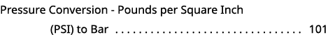 Pressure Conversion Pounds per Square Inch (PSI) to Bar 101