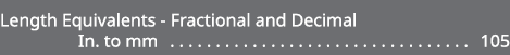 Length Equivalents Fractional and Decimal In. to mm 105