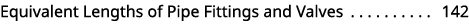 Equivalent Lengths of Pipe Fittings and Valves 142 