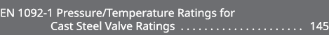 EN 1092 1 Pressure/Temperature Ratings for Cast Steel Valve Ratings 145 