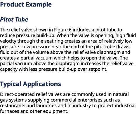 Product Example Pitot Tube The relief valve shown in Figure 6 includes a pitot tube to reduce pressure build up. When...