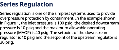 ﻿Series Regulation Series regulation is one of the simplest systems used to provide overpressure protection by conta...