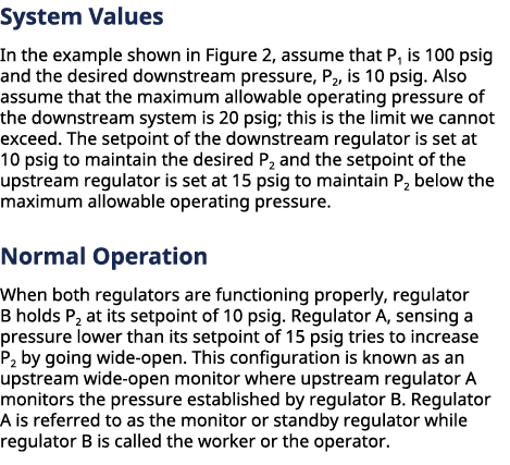 ﻿System Values In the example shown in Figure 2, assume that P1 is 100 psig and the desired downstream pressure, P2,...